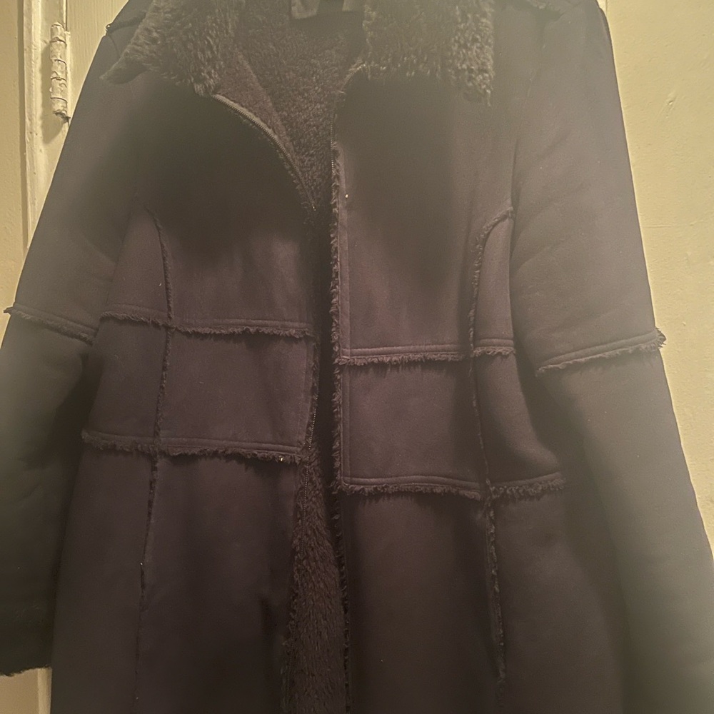 New York & Company Black Teddy Jacket with Textured Layers